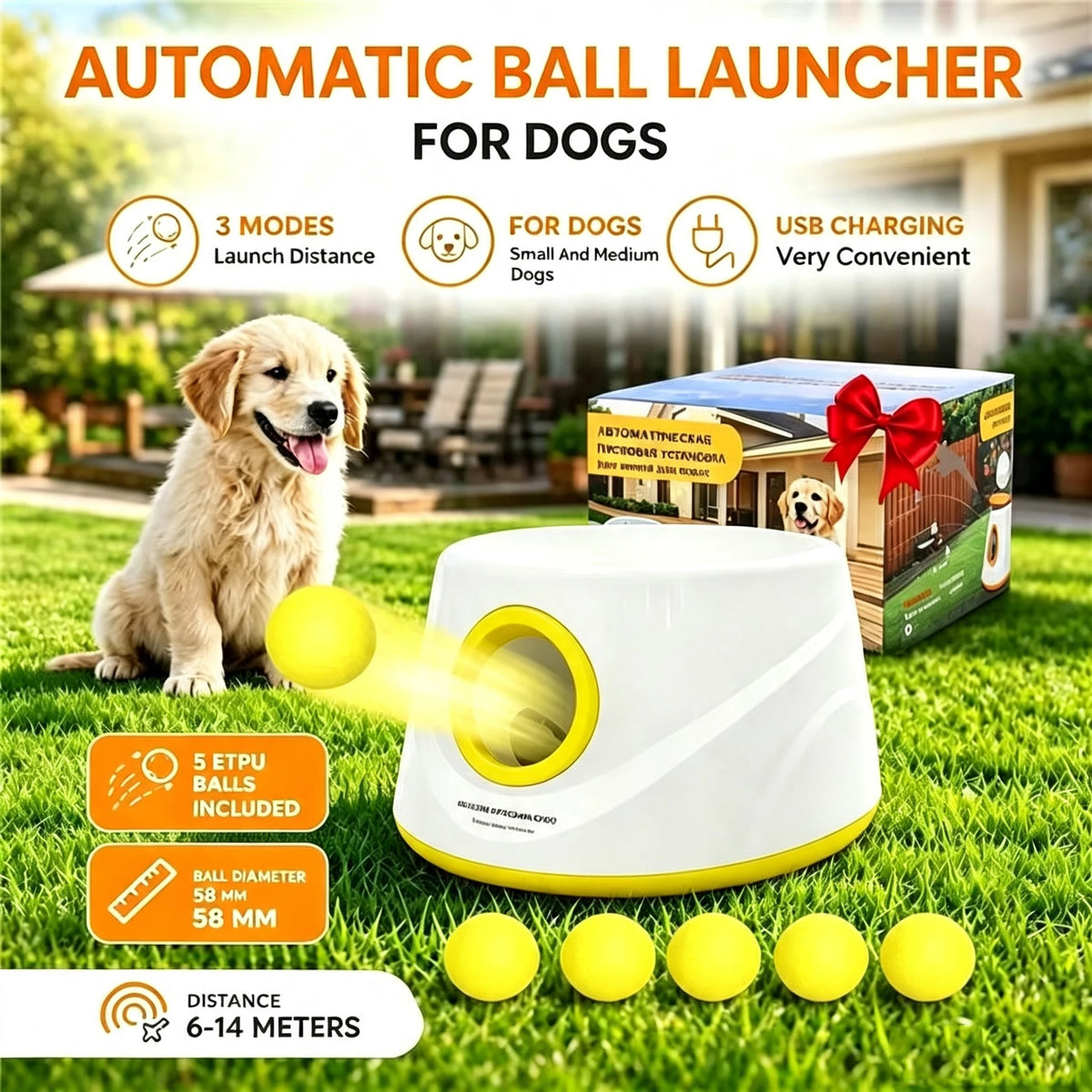 Automatic Dog Ball Launcher – Interactive Pet Toy with 5 ETPU Balls