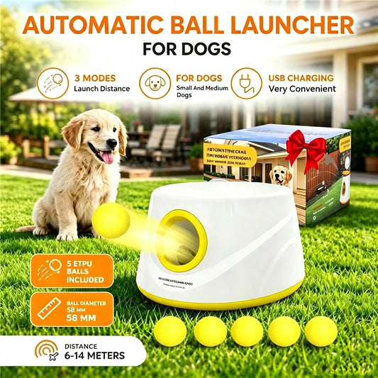 Automatic Dog Ball Launcher – Interactive Pet Toy with 5 ETPU Balls