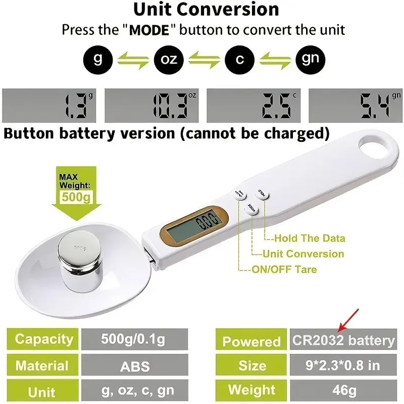 Digital Spoon Scale – Precision Kitchen Measuring Scale 0.1g–500g