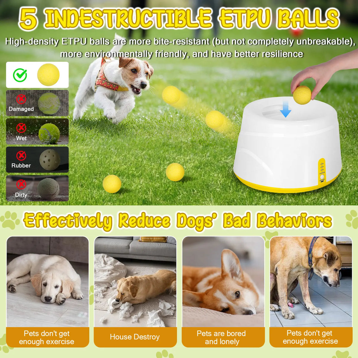 Automatic Dog Ball Launcher – Interactive Pet Toy with 5 ETPU Balls