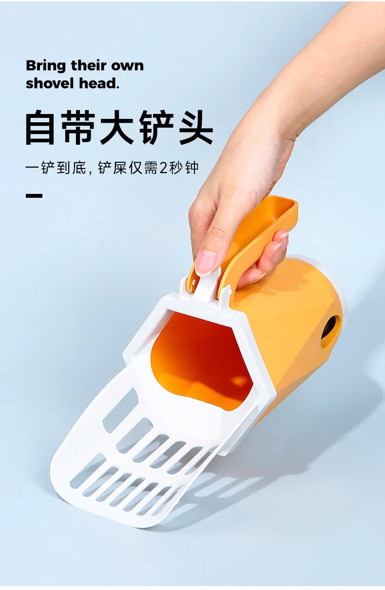 Cat Litter Scooper with Built-In Poop Bags – Large Capacity Self-Cleaning Shovel