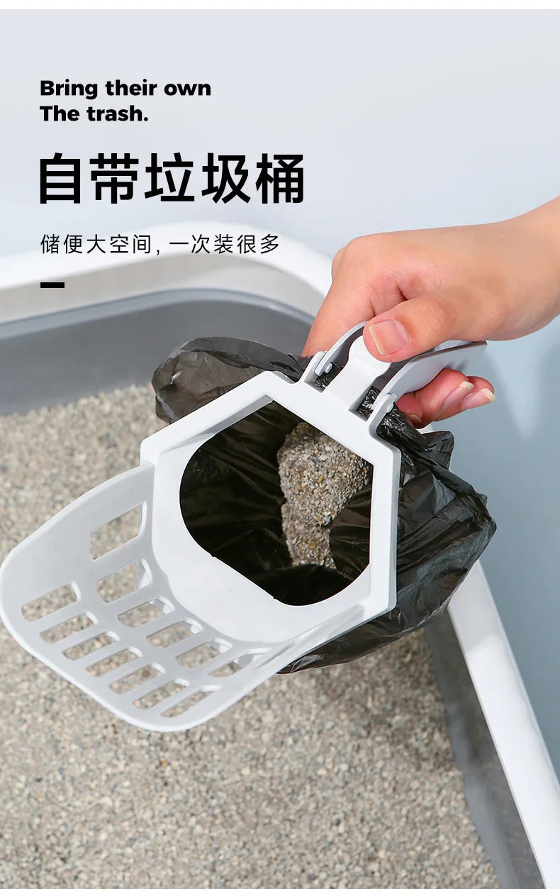 Cat Litter Scooper with Built-In Poop Bags – Large Capacity Self-Cleaning Shovel