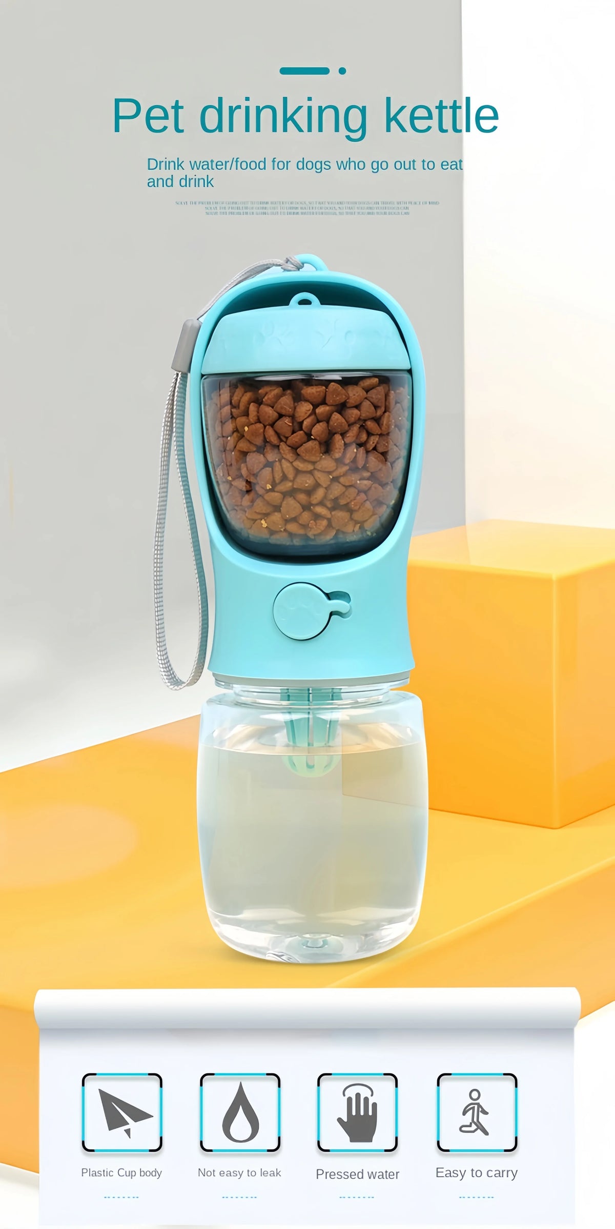 Portable Dog & Cat Water Bottle with Food Storage – Travel Feeder Bowl