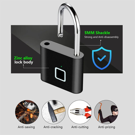 Fingerprint Padlock – Keyless Smart Lock with USB Charging & IP67 Waterproof