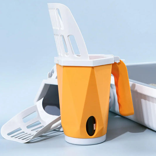 Cat Litter Scooper with Built-In Poop Bags – Large Capacity Self-Cleaning Shovel