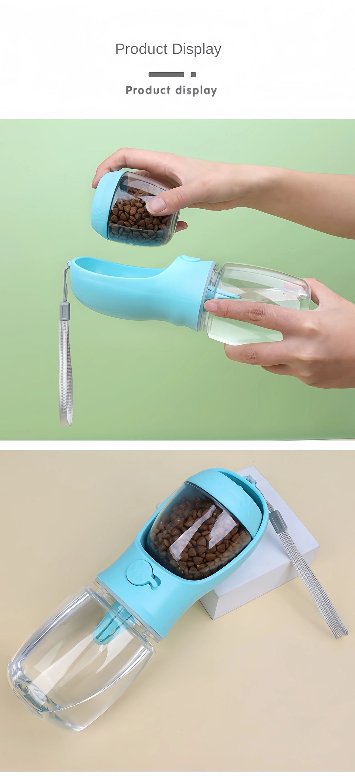 Portable Dog & Cat Water Bottle with Food Storage – Travel Feeder Bowl