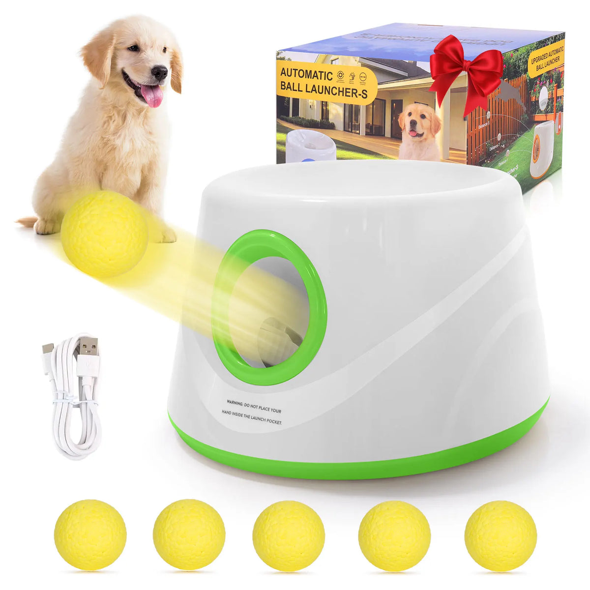 Automatic Dog Ball Launcher – Interactive Pet Toy with 5 ETPU Balls
