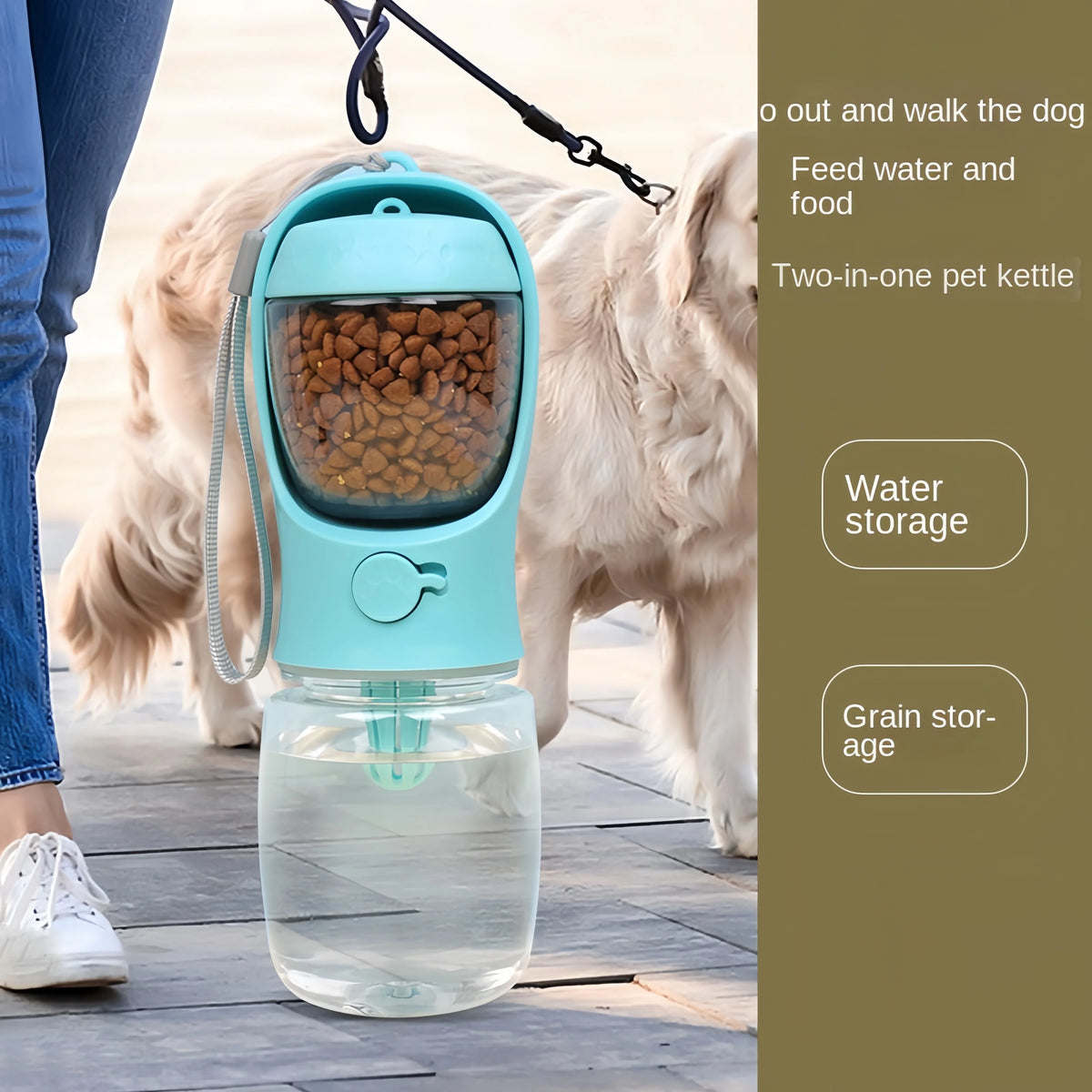 Portable Dog & Cat Water Bottle with Food Storage – Travel Feeder Bowl